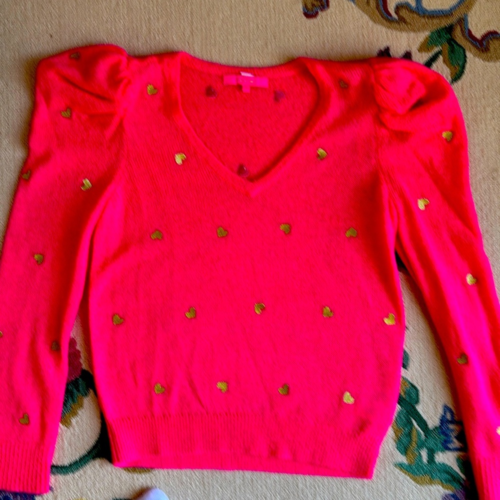Lilly Pulitzer size Small Pink Valentine’s Sweater with Gold Hearts.